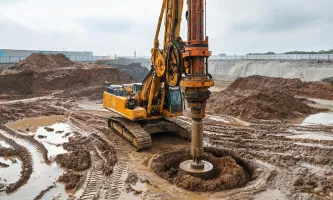 Rotary drilling rig on foundation site